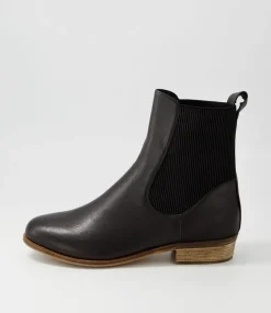 Satima Black Leather Elastic Ankle Boots