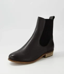 Satima Black Leather Elastic Ankle Boots