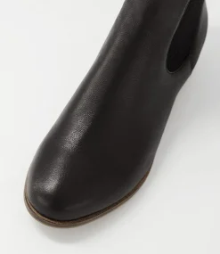 Satima Black Leather Elastic Ankle Boots
