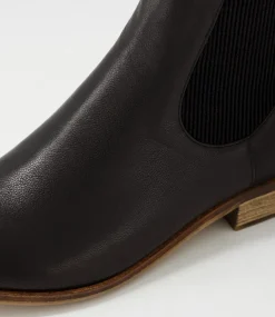 Satima Black Leather Elastic Ankle Boots