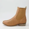 Satima Dark Tan Leather Elastic Ankle Boots