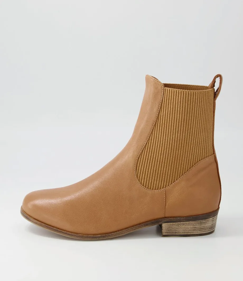 Satima Dark Tan Leather Elastic Ankle Boots