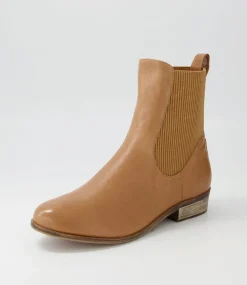 Satima Dark Tan Leather Elastic Ankle Boots