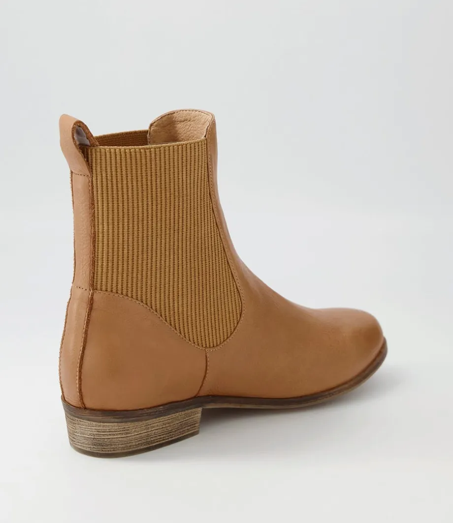 Satima Dark Tan Leather Elastic Ankle Boots