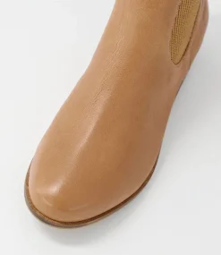 Satima Dark Tan Leather Elastic Ankle Boots