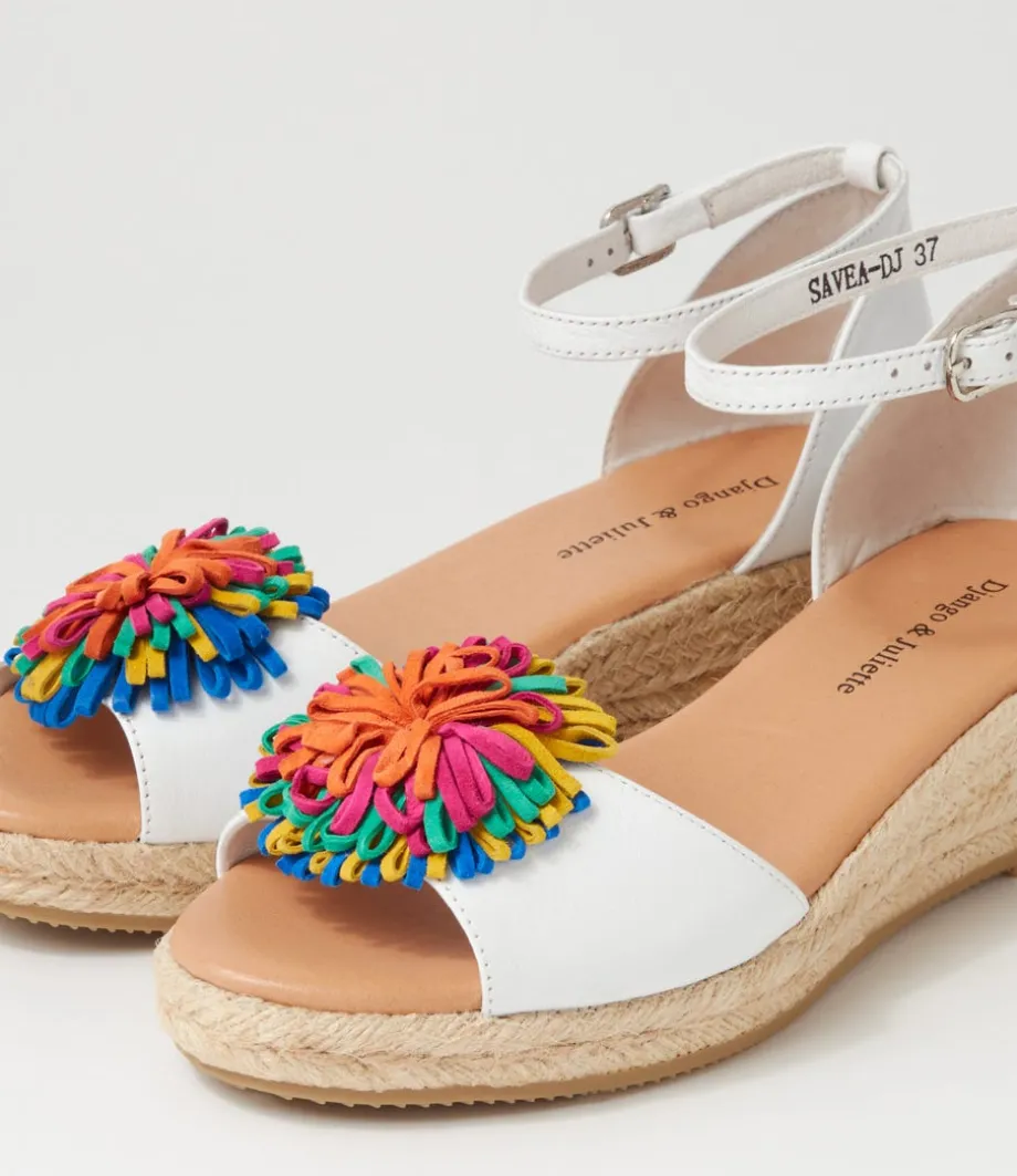 Savea White Bright Suede Leather Sandals