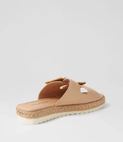 Savi Camel Natural Leather Buckle Slides