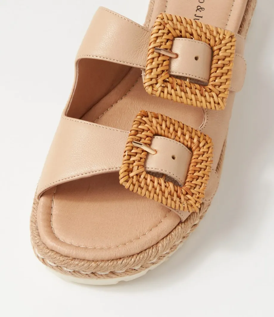 Savi Camel Natural Leather Buckle Slides