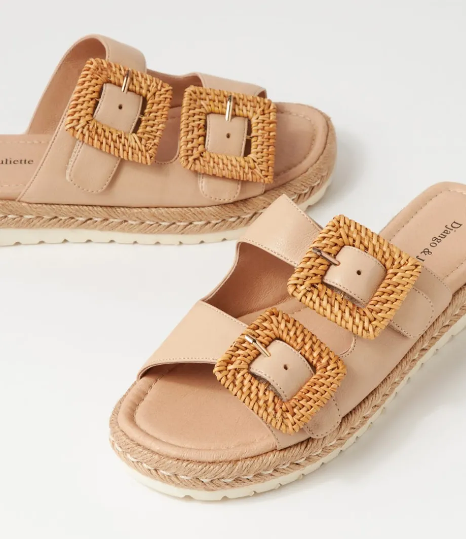 Savi Camel Natural Leather Buckle Slides