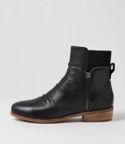 Sawyery Black Leather Elastic Ankle Boots
