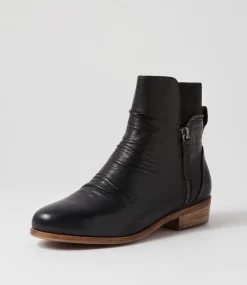 Sawyery Black Leather Elastic Ankle Boots