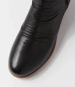 Sawyery Black Leather Elastic Ankle Boots