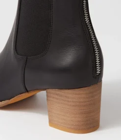 Sebasy Black Natural Heel Leather Chelsea Boots