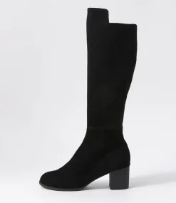 Setley Black Suede Stretch Microsuede Knee High Boots
