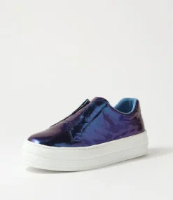 Shia Blue Shine White Croc Leather Sneakers