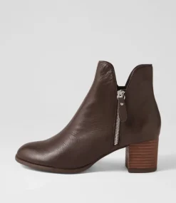 Shiannely Choc Leather Heeled Ankle Boots