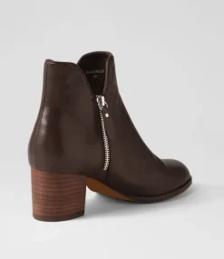Shiannely Choc Leather Heeled Ankle Boots