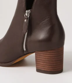 Shiannely Choc Leather Heeled Ankle Boots