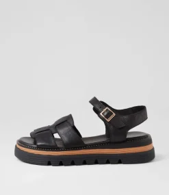 Simm Black Leather Sandals