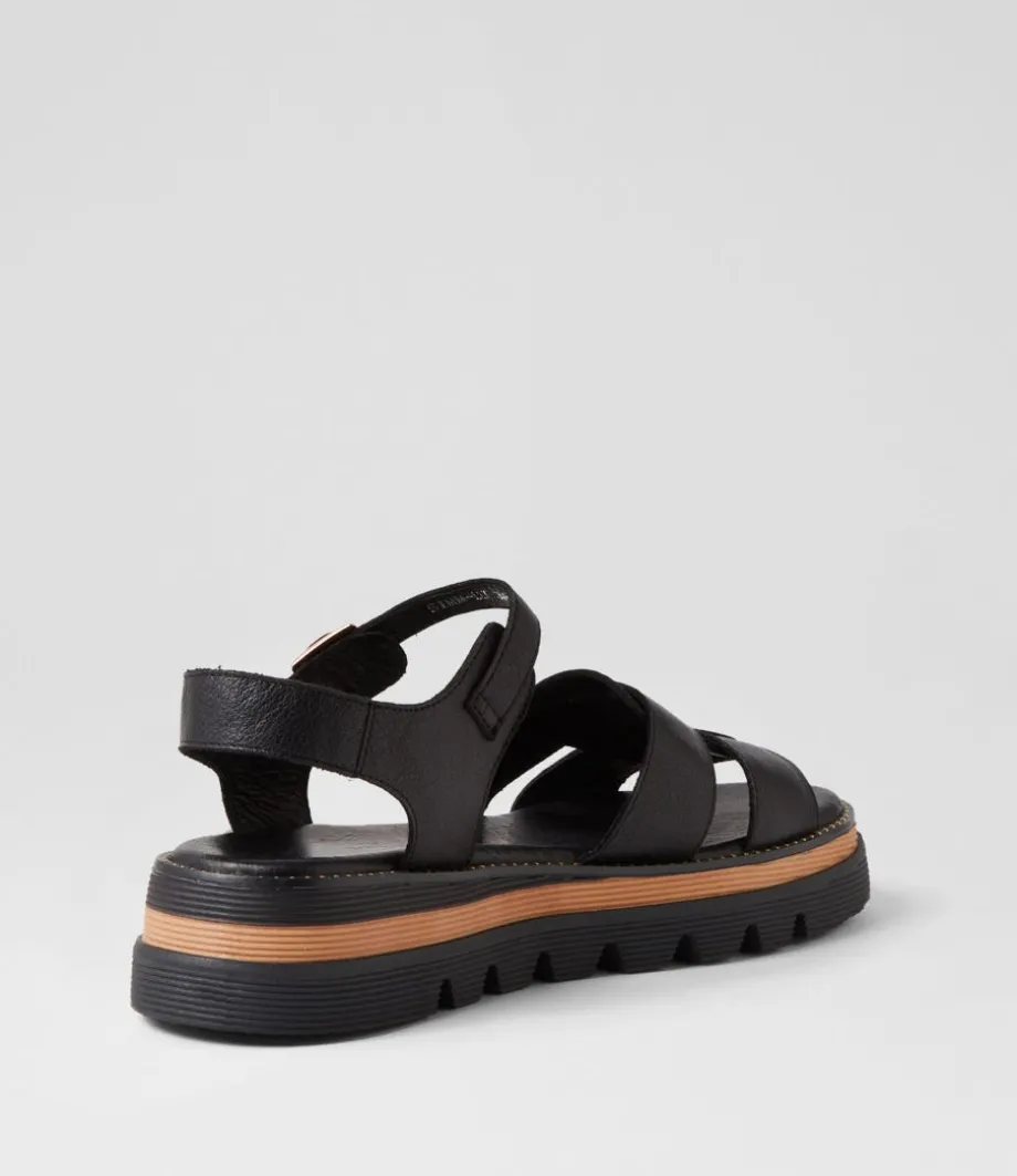 Simm Black Leather Sandals