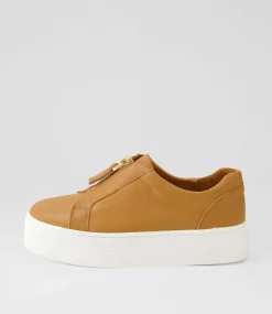 Sippu Dark Tan White Leather Sneakers