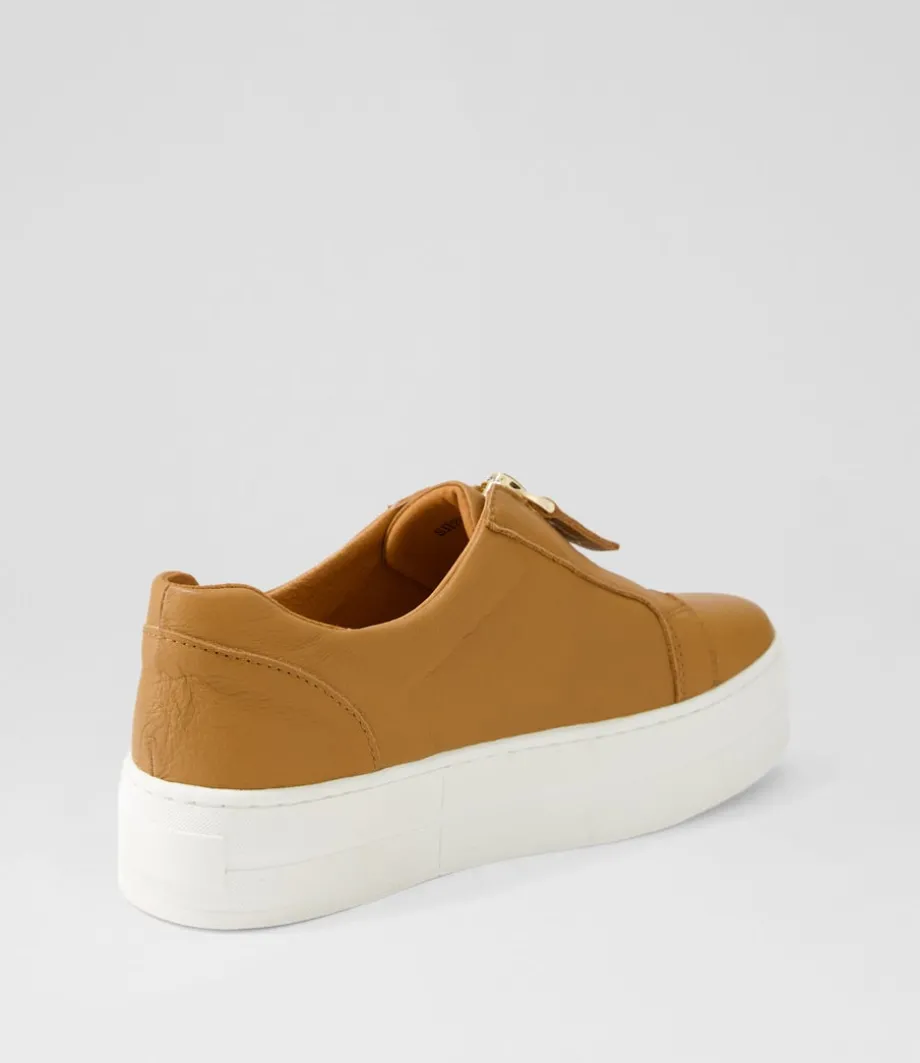Sippu Dark Tan White Leather Sneakers