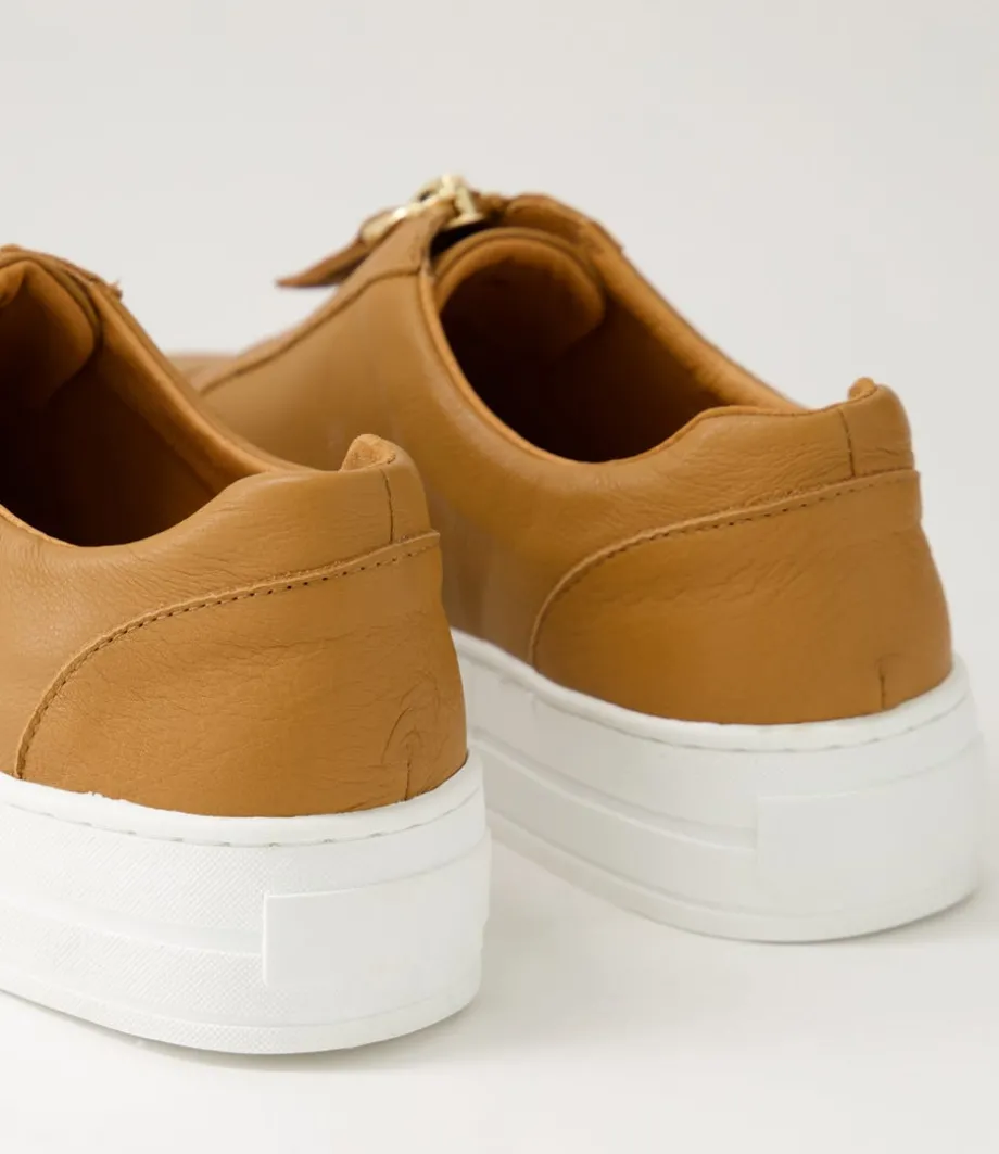 Sippu Dark Tan White Leather Sneakers