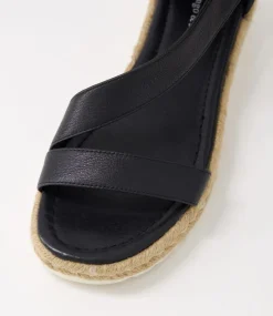 Sisel Black Natural Leather Buckle Espadrilles