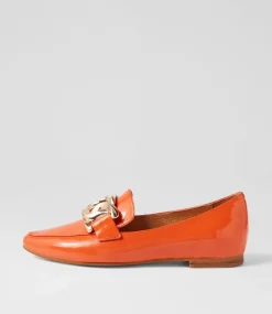 Socoro Orange Patent Leather Flat Shoes