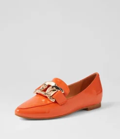 Socoro Orange Patent Leather Flat Shoes