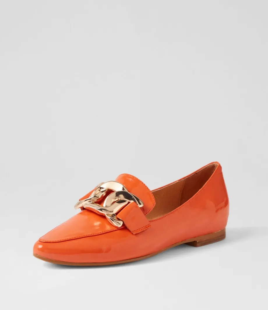 Socoro Orange Patent Leather Flat Shoes