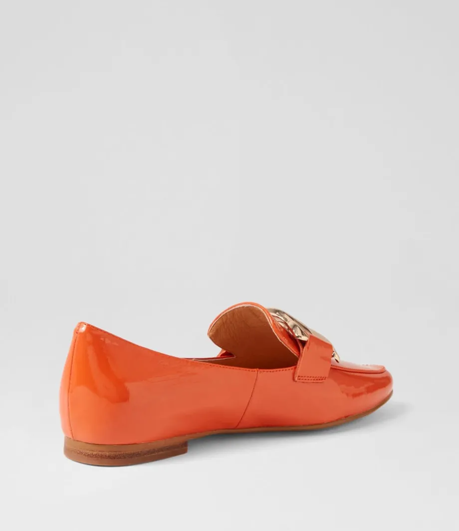 Socoro Orange Patent Leather Flat Shoes