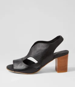 Sunnier New Black Natural Heel Leather Sandals