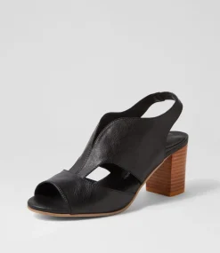 Sunnier New Black Natural Heel Leather Sandals