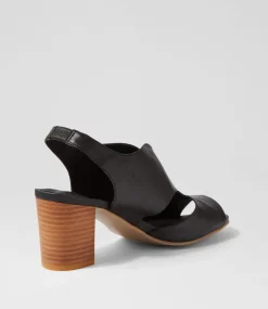 Sunnier New Black Natural Heel Leather Sandals