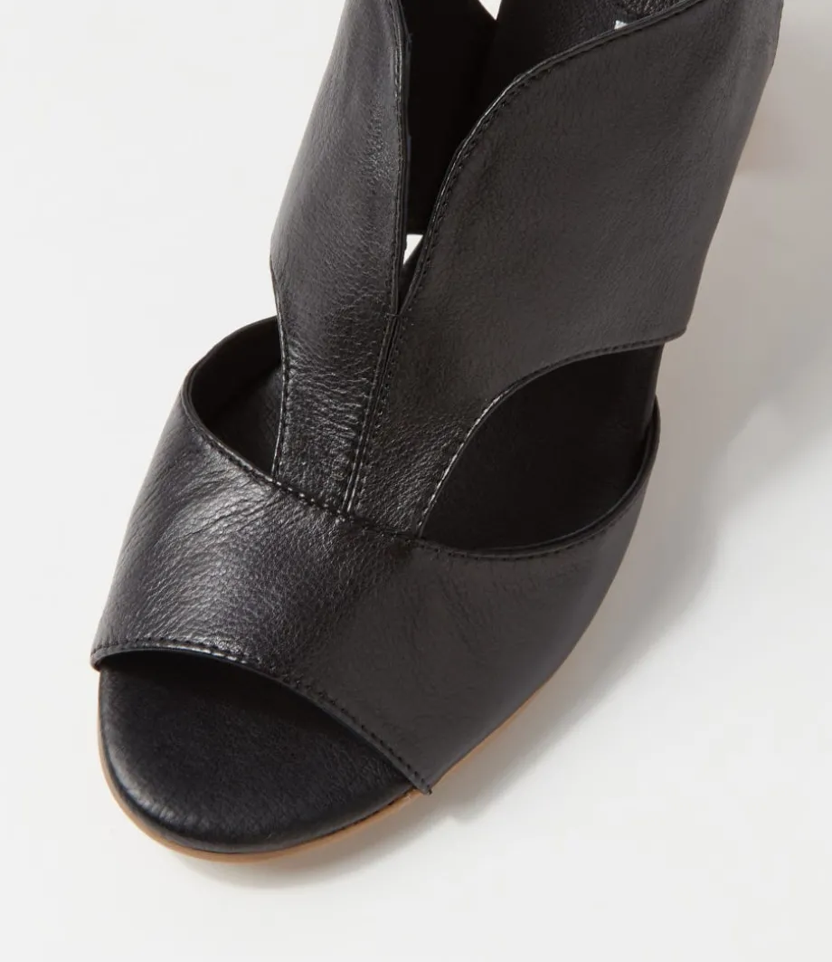 Sunnier New Black Natural Heel Leather Sandals
