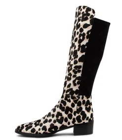 Tetley White Black Leather Knee High Boots