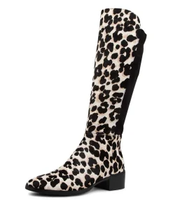 Tetley White Black Leather Knee High Boots