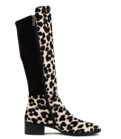 Tetley White Black Leather Knee High Boots