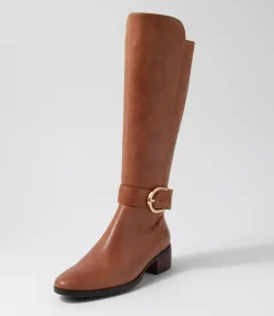 Tissy Cognac Leather Knee High Boots