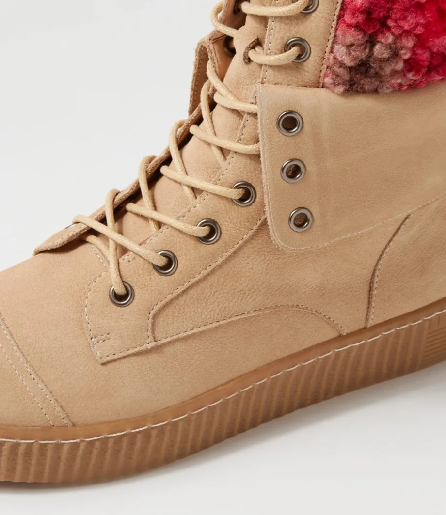 Tombi Almond Multi Nubuck Fabric Lace Up Boots