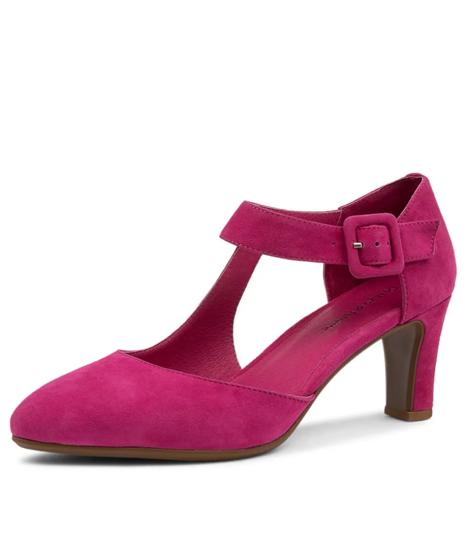 Trinities Dark Fuchsia Suede Heels