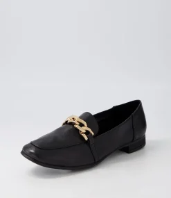 Tucker Black Gold Leather Flat Shoes