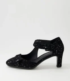 Tunis Black Sparkle Suede Mary Jane Heels