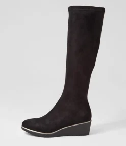 Uber Black Stretch Microsuede Knee High Boots