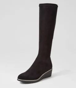 Uber Black Stretch Microsuede Knee High Boots