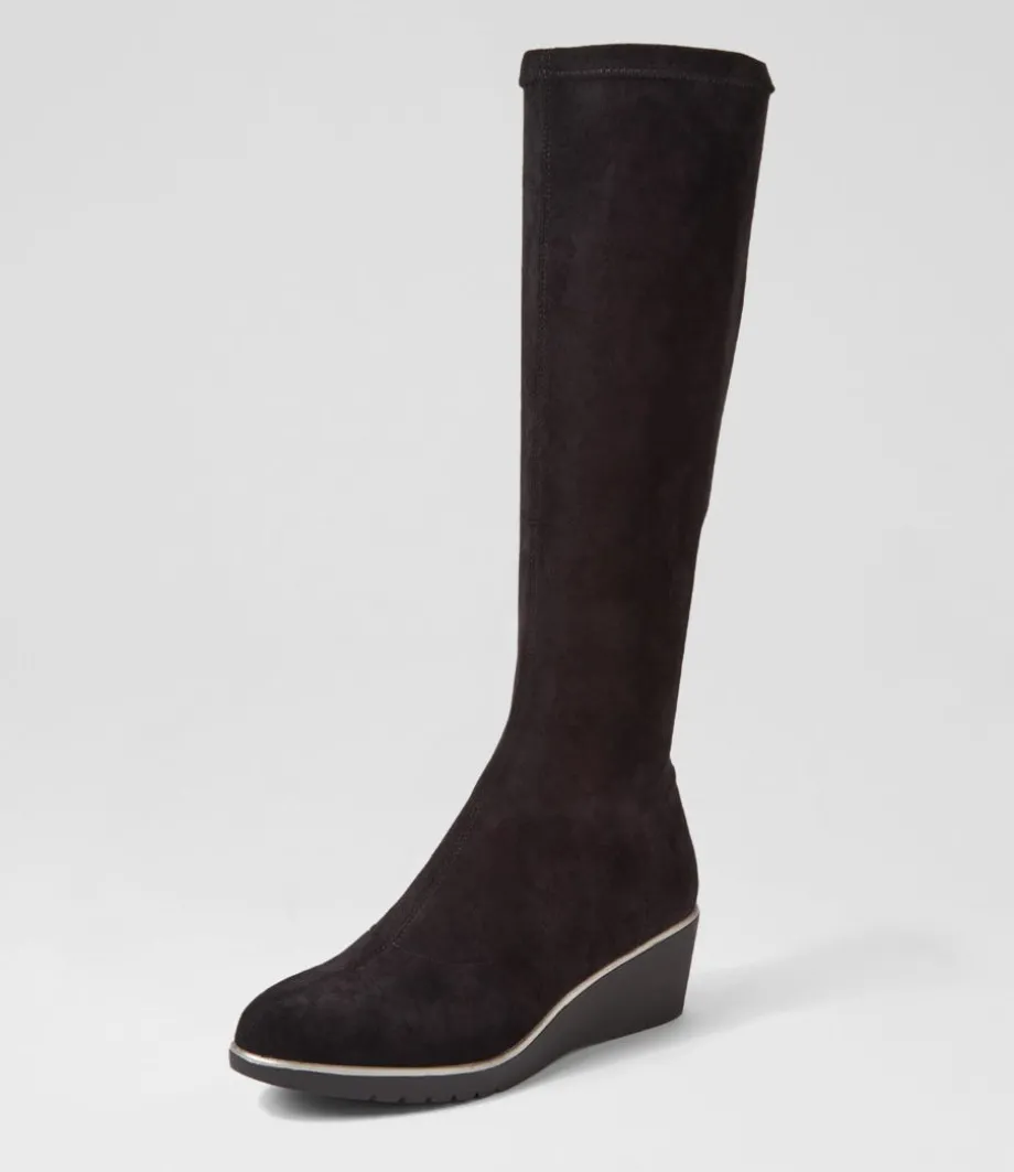Uber Black Stretch Microsuede Knee High Boots