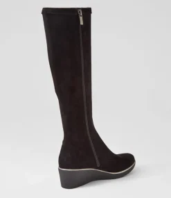 Uber Black Stretch Microsuede Knee High Boots