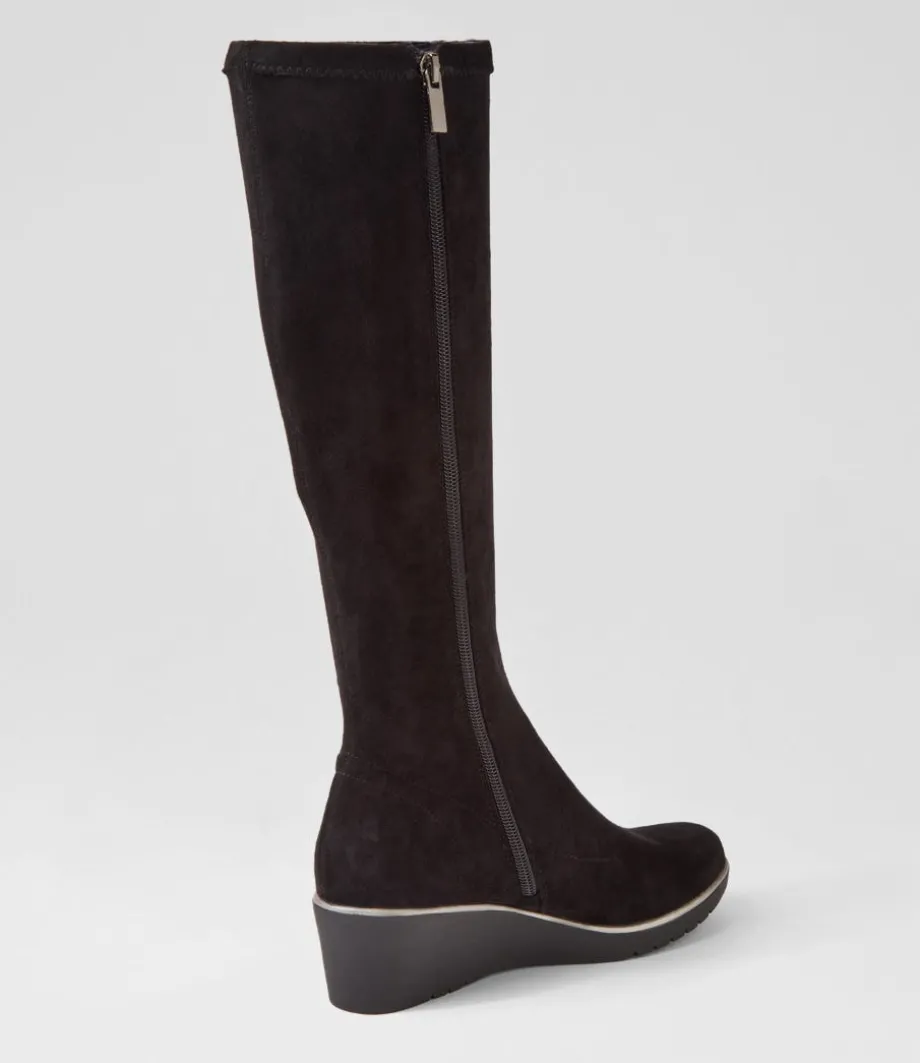 Uber Black Stretch Microsuede Knee High Boots