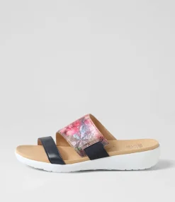 Uccoe W Navy Fuchsia Floral Leather Slides